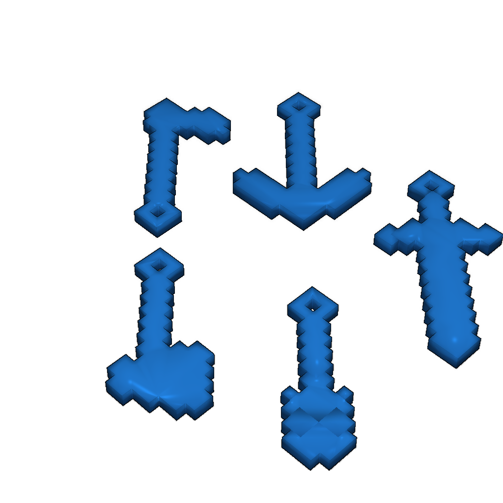 Модели меча, топора, кирки и лопаты из Minecraft