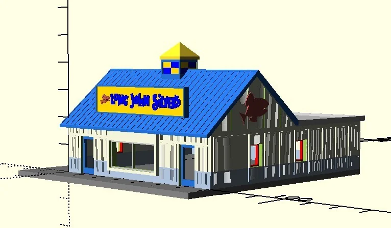 Модель N Scale: Ретро Ресторан Fast Food Long John Silver's