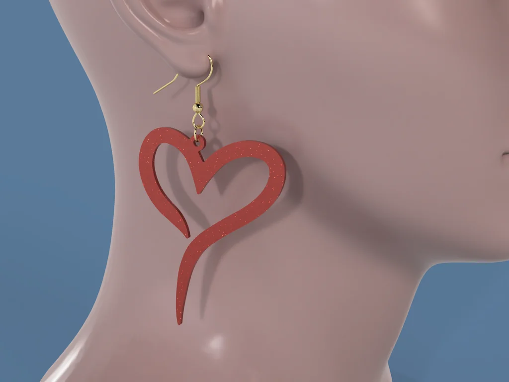 3D модель Сережки підвіс у формі серця - фото 2