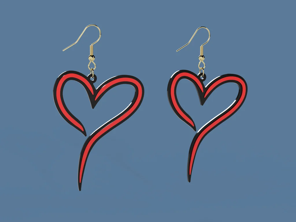 3D модель Сережки підвіс у формі серця - фото 3