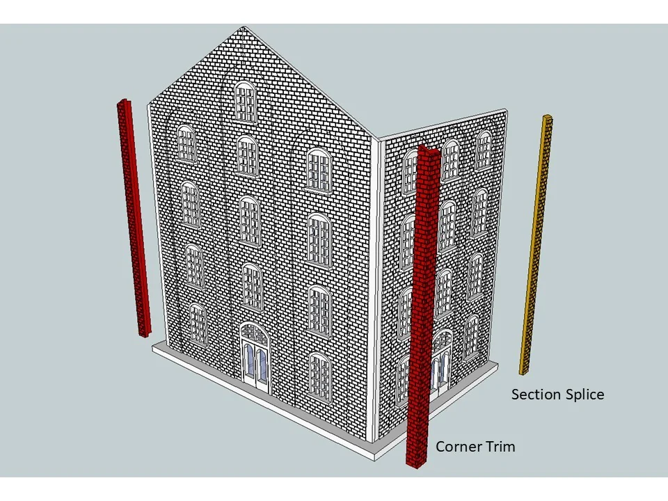Модель крупного кирпичного здания в масштабе HO