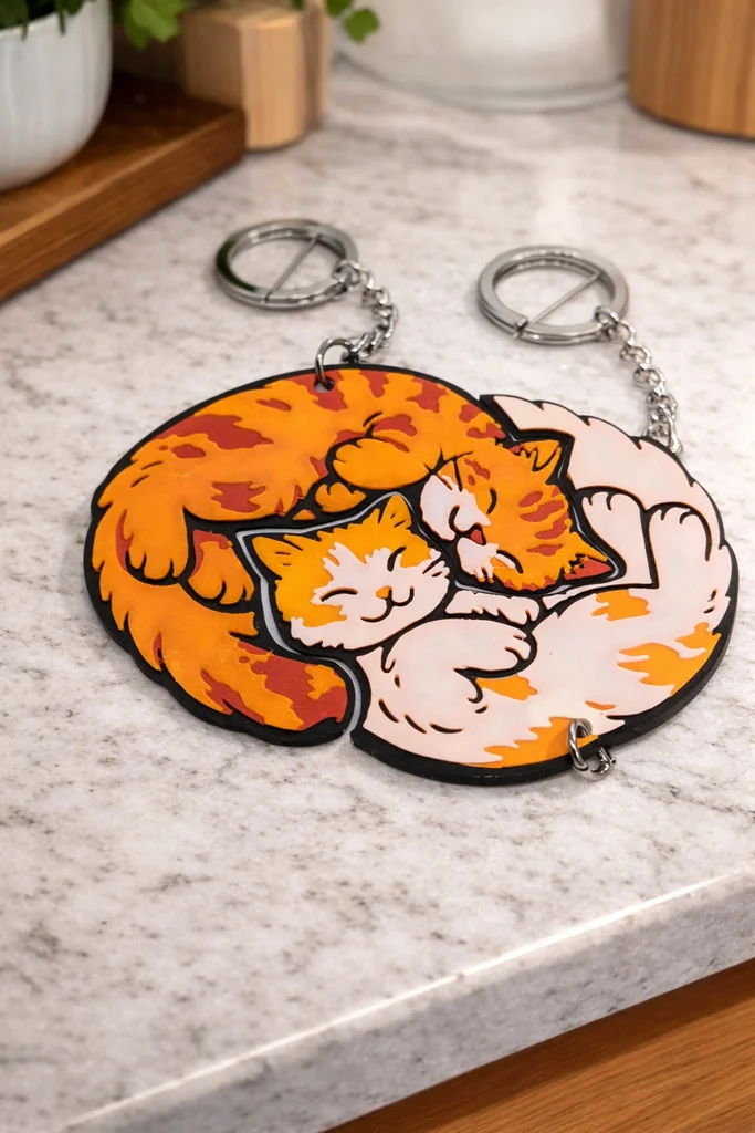 3D модель Набор брелков с спящими кошками – Инь и Ян STL