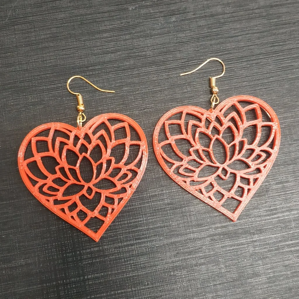 3D модель Сережки у формі серця з лотосом - фото 3