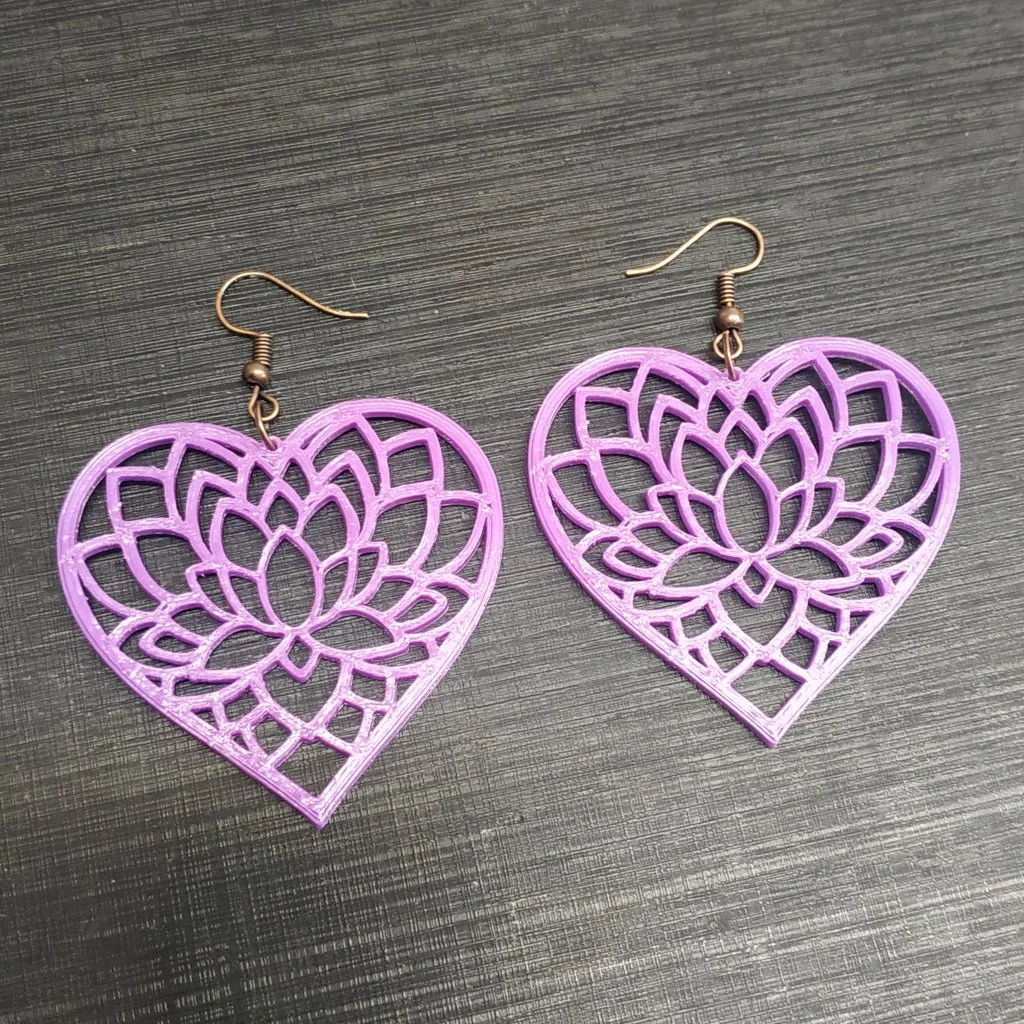 3D модель Сережки у формі серця з лотосом - фото 5