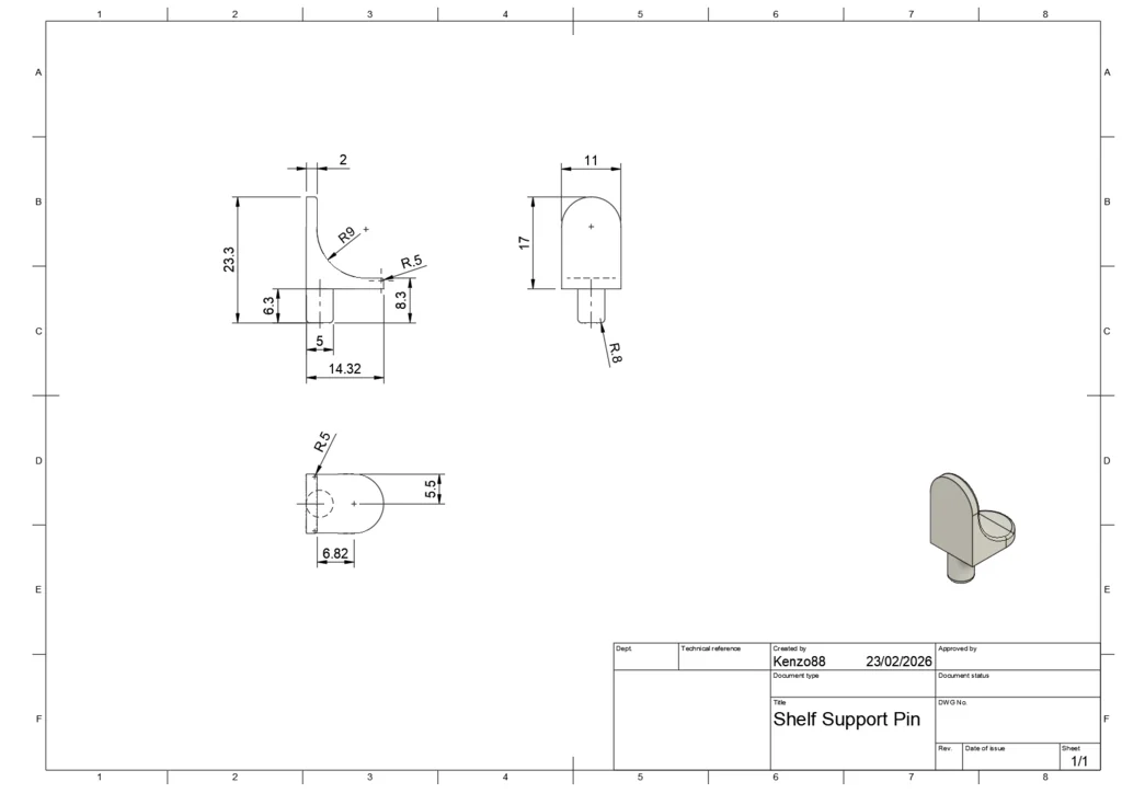 3D модель Поддержка полки для отверстий 5мм - фото 10