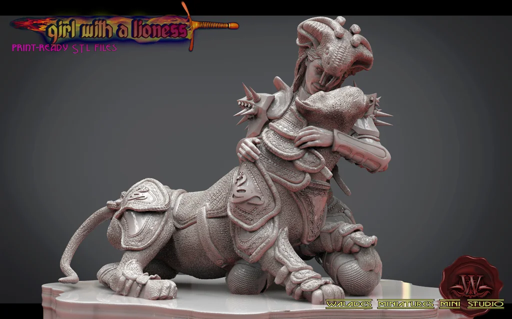Девушка с львицей - 3D модель для печати