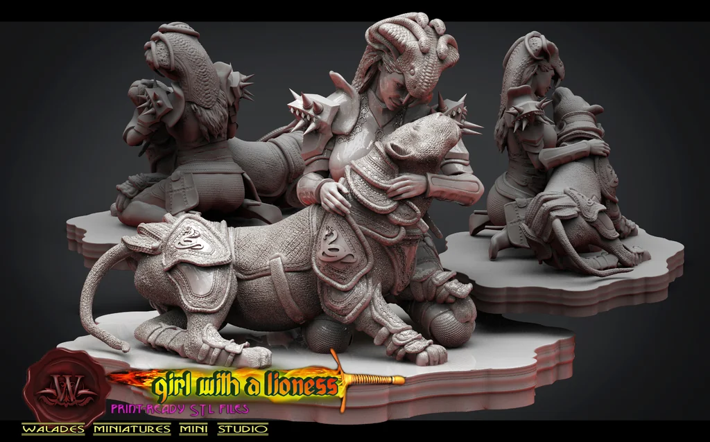 3D модель Девушка с львицей - 3D модель для печати - фото 2