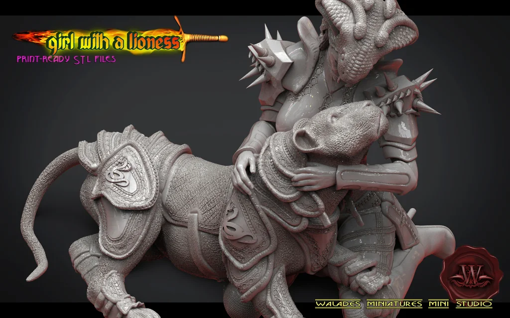 3D модель Девушка с львицей - 3D модель для печати - фото 3