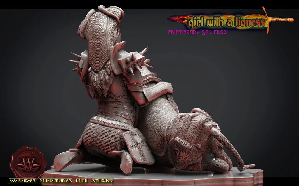 3D модель Девушка с львицей - 3D модель для печати - фото 4