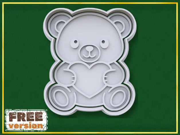 3D модель Формочка для печенья «Милый медведь с сердечком» - фото 1