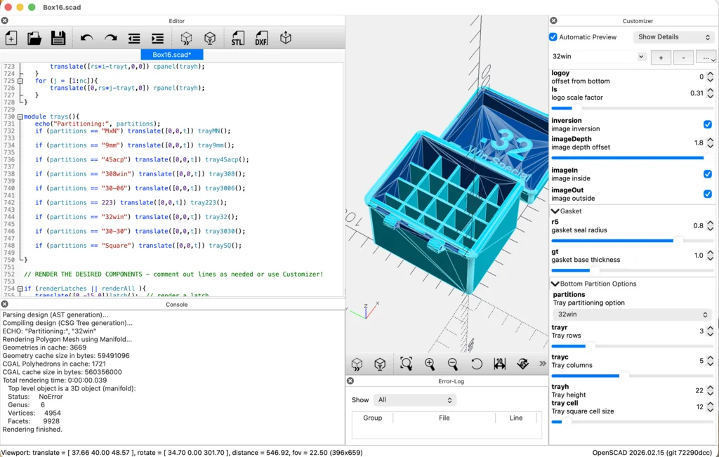 3D модель Конфігурована коробка OpenSCAD з перегородками - фото 3