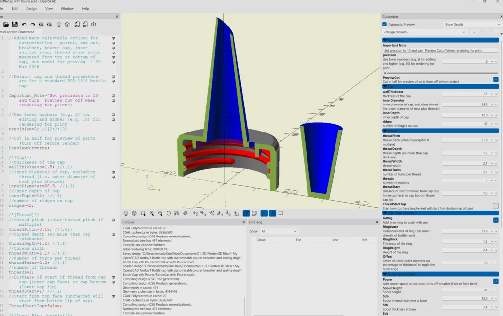 3D модель Параметрична кришка пляшки з налаштовуваним носиком - фото 2