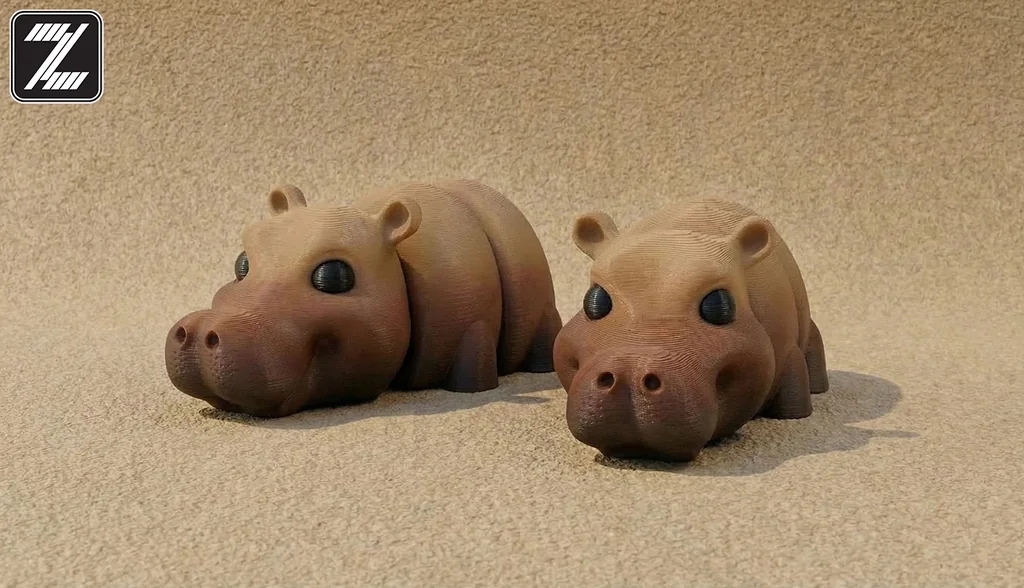 3D модель Подвижная модель детеныша гиппопотама - фото 1