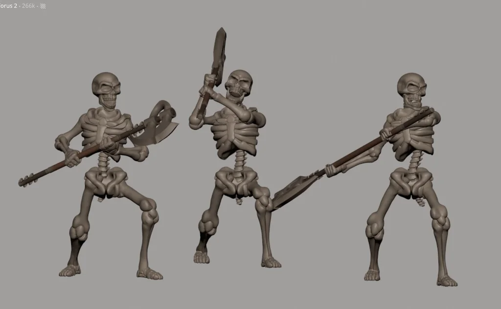 3D модель Скелеты с оружием: топор, меч и щит - фото 2