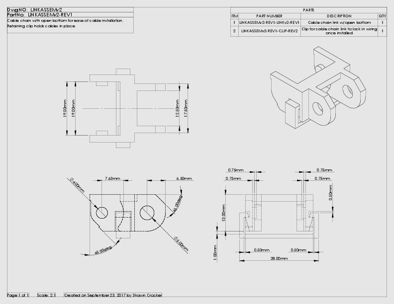 Открытая кабельная цепь с фиксирующим клипсом