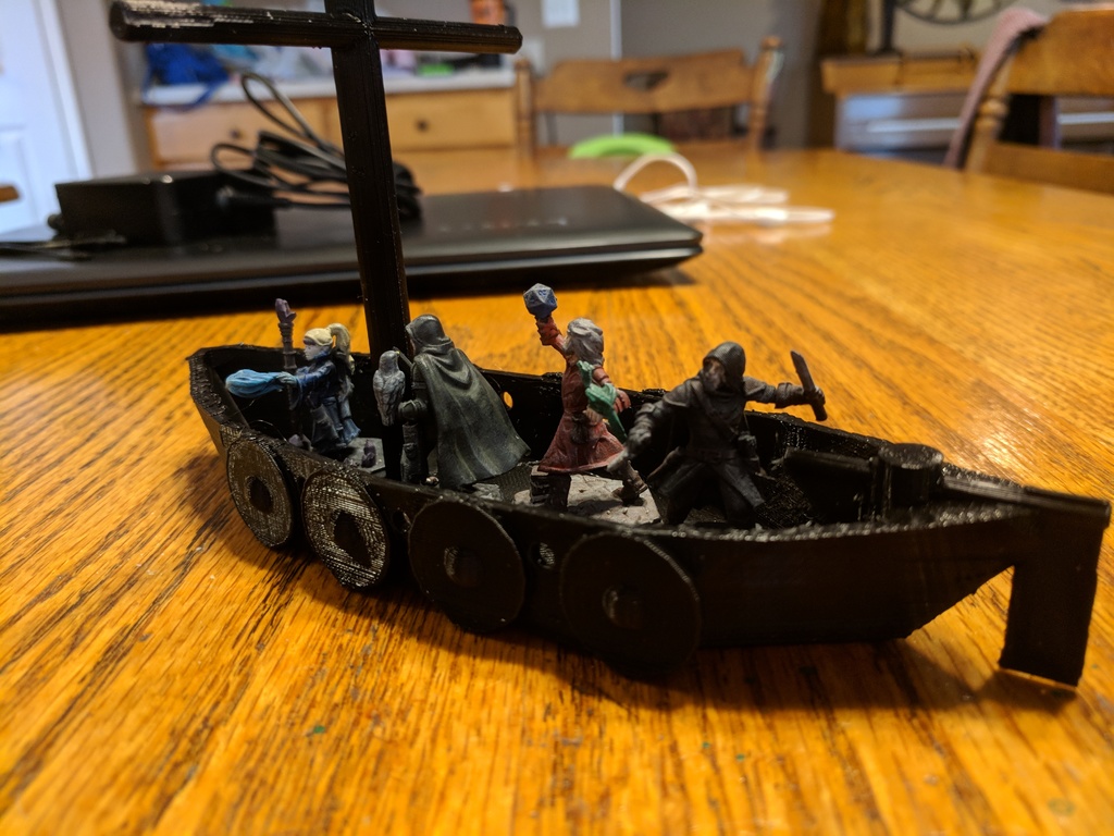 Длинное судно DnD с веслами и мачтой