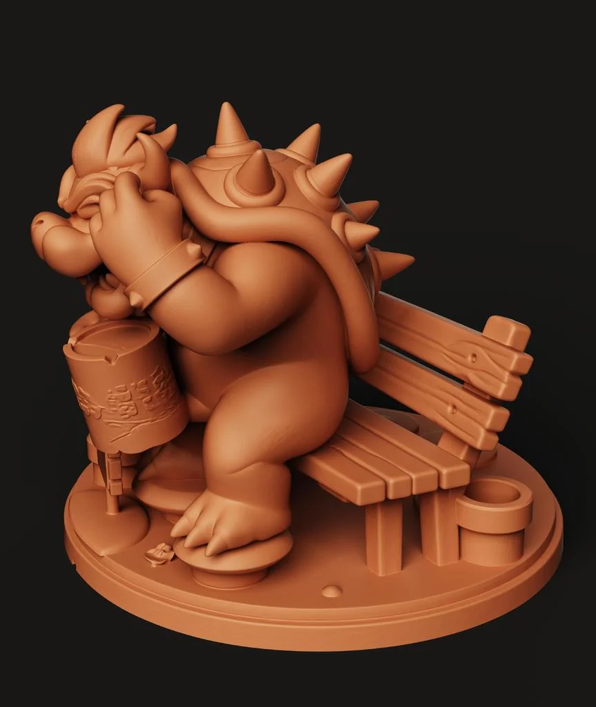 Модели Марио и Баузера на скамейке